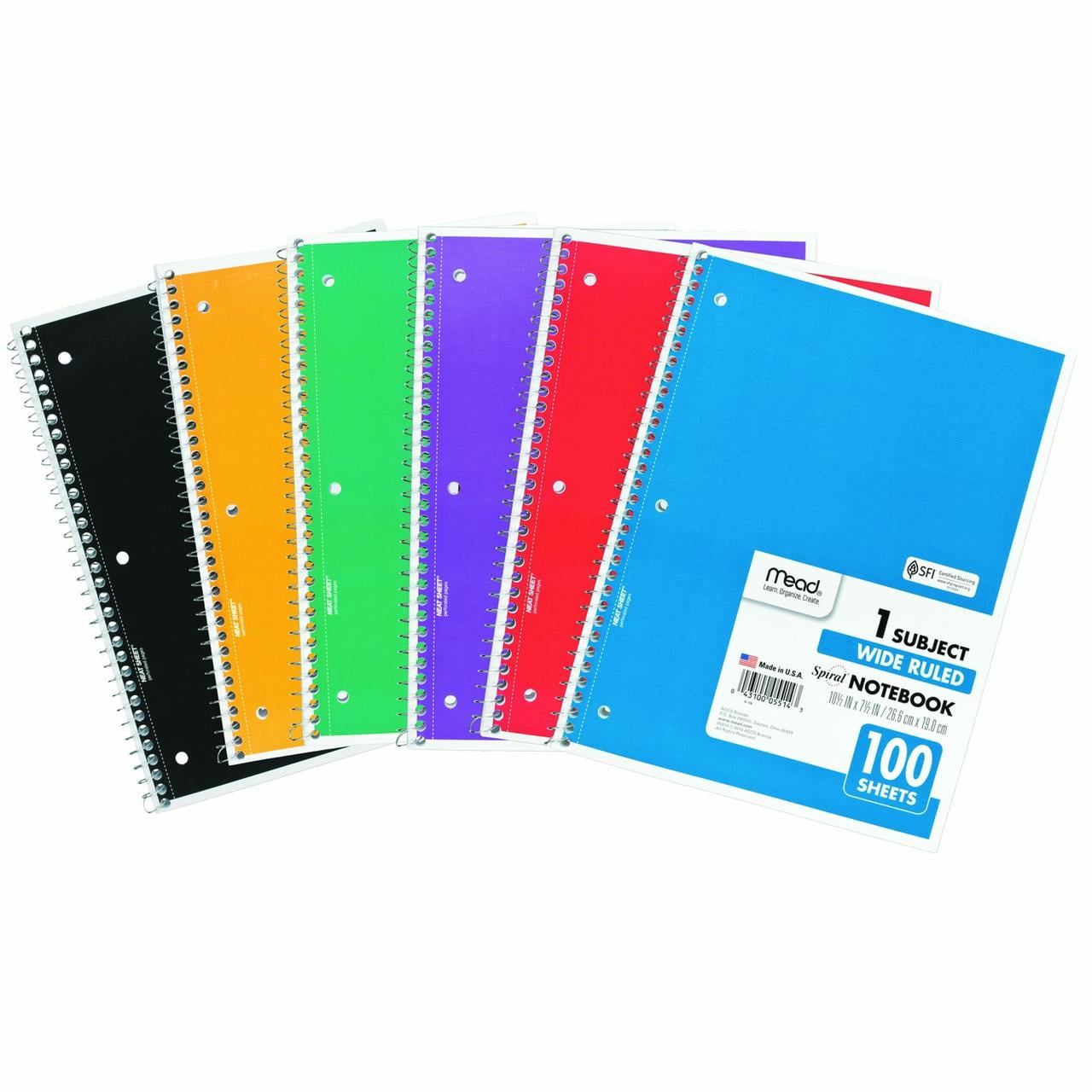 Mead Spiral Notebook, 1 Subject, Wide Ruled, 100 Sheets