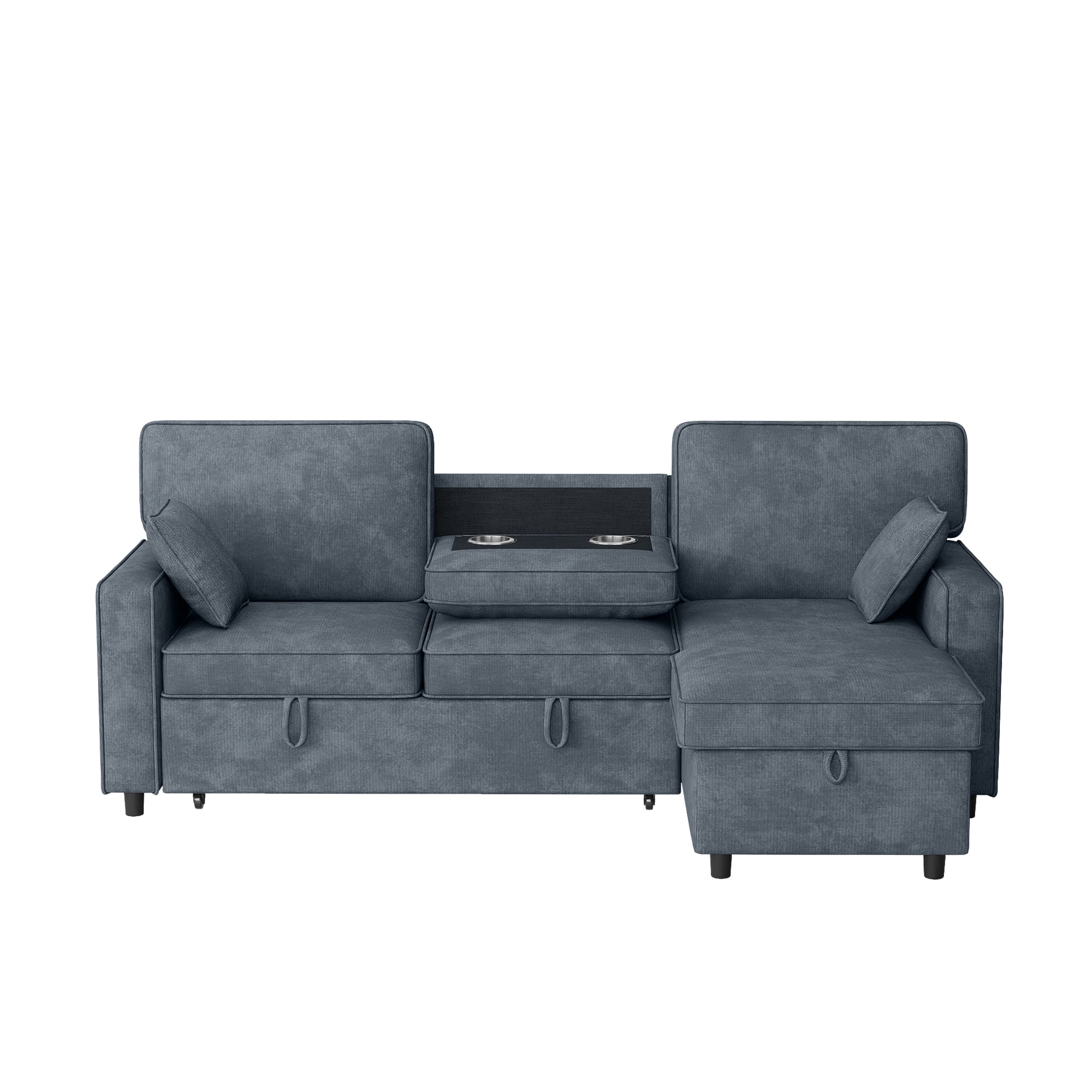 Howcool Sectional Sleeper Sofa,L Shaped Chenille Convertible Sofa Bed 89" 3 Seater with Flip-Down Center Console & USB Charging Ports,Pull Out Couch for Living Room Apartment Office,Blue
