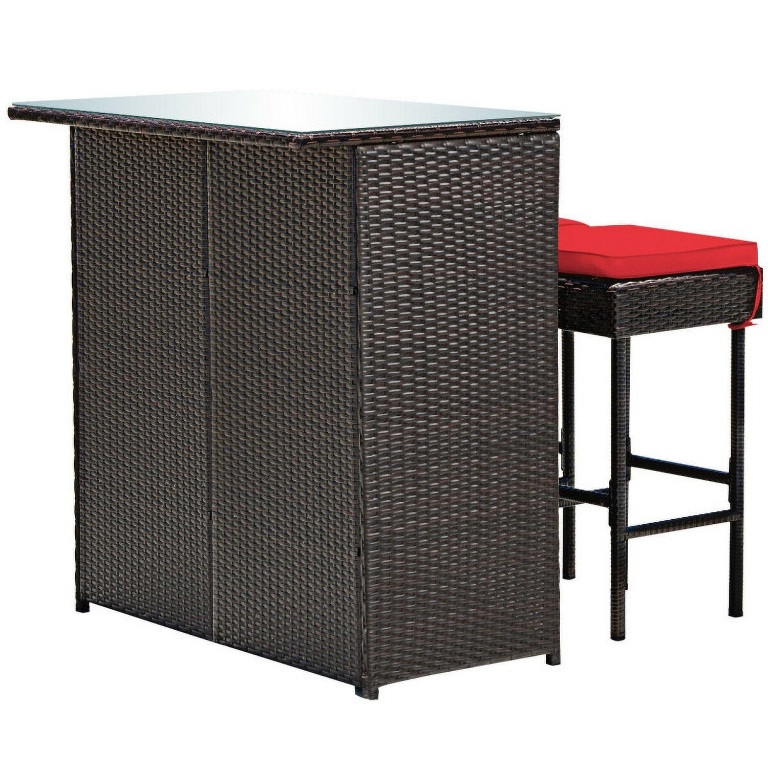 Aimee Lii 3PCS Patio Rattan Wicker Bar Table Stools Dining Set, Outdoor Patio Furniture, Red Aimee Lii 3PCS Patio Rattan Wicker Bar Table Stools Dining Set, Outdoor Patio Furniture, Red