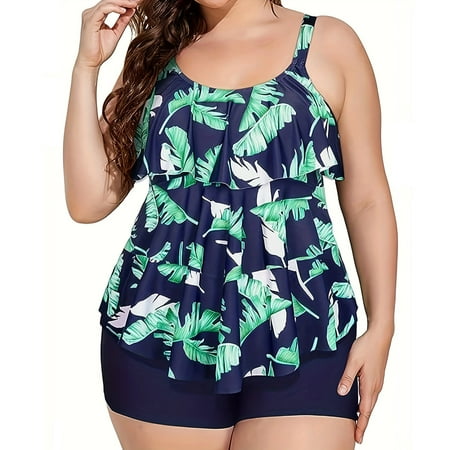 Feimerou Women Plus Size Tankini Swimsuit Two Piece Tummy Control High Waisted Bathing Suit Modest Tankinis Swim Top with Boyshorts Deals Of The Week