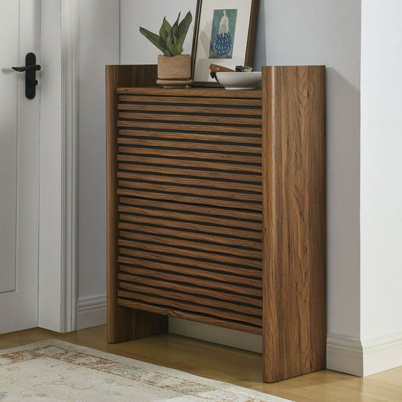 Modway Emric Wave Shoe Cabinet in Walnut