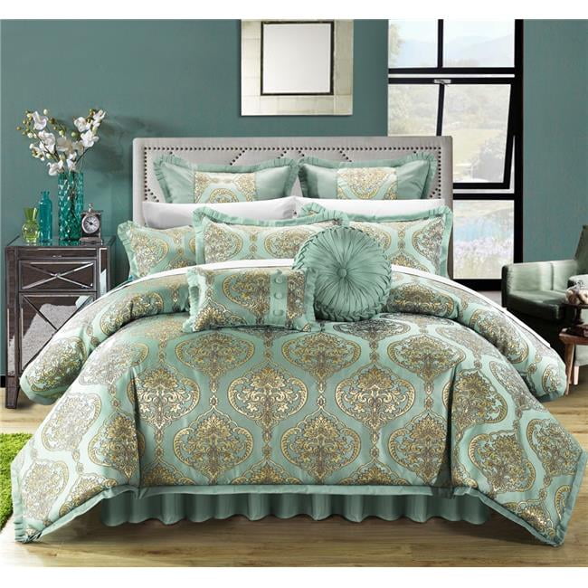 Luxurious 9 Piece Blue/White Duvet Cover Bedding Comforter Set  New. 