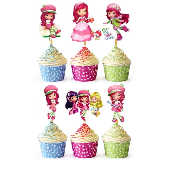 24x Pink KidsCupcake Toppers – Strong Picks Happy Birthday Décor, Cupcake Decorations for Kids Birthdays