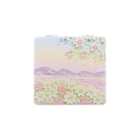 Unique Bargains Hand-painted Oil Painting Makeup Mirror Pink Purple 1 Pc