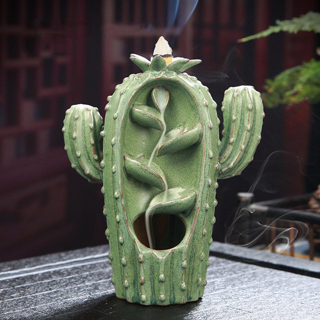 de en apariencia de Cactus de cerámica, quemador creativo, soporte para , decoración de escritorio, accesorios ornamentales Largo Macarena Incensario de incienso de reflujo