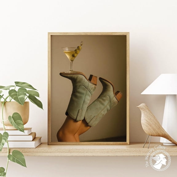 PosterArt Cowgirl Boots Martini Poster, Western Bar Art Print, Rustic Wall Decoration, 8x12 UNFRAMED