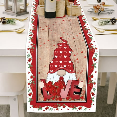 

Valentine s Day Table Runner Cotton Linen Love Heart Gnome Tables Cloth