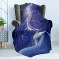 thumbnail image 4 of Purple Soft Flannel Fleece Throw Blanket, Heavy Storm in the Ocean Dark Thunder Scenery Cartoon with a Huge Wave, Cozy Plush for Indoor and Outdoor Use, 60" x 80", Purple Blue and White, by Ambesonne, 4 of 5
