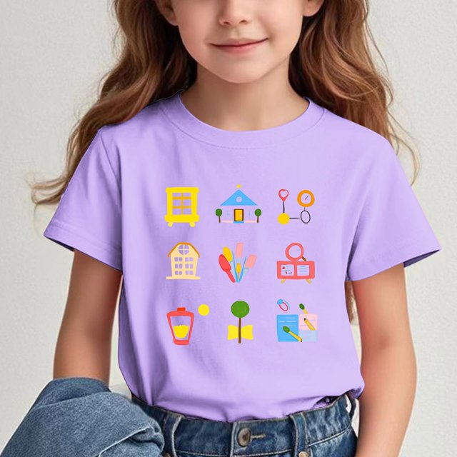 Printed Pattern T-shirt With Short Sleeves For Children In The Back Of School Season Round Neck Half Sleeve Casual