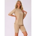 thumbnail image 2 of DARING DIVA Womens 2 Pieces Biker Shorts Set Outfits T-Shirt Lounge Wear XL Khaki, 2 of 6