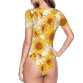 thumbnail image 3 of Uemuo White Marble Pattern Sunflower Pattern Women's One Piece Short Sleeve Swimsuit Rash Guard Surfing Modest Quick-drying Swimsuit Beach Essentials-Medium, 3 of 9