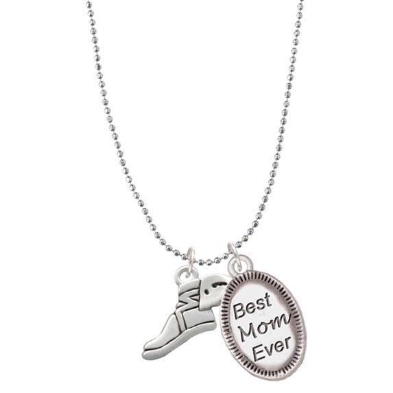 Delight Jewelry Silvertone Winged Shoe - Mascot Best Mom Ever Charm Necklace