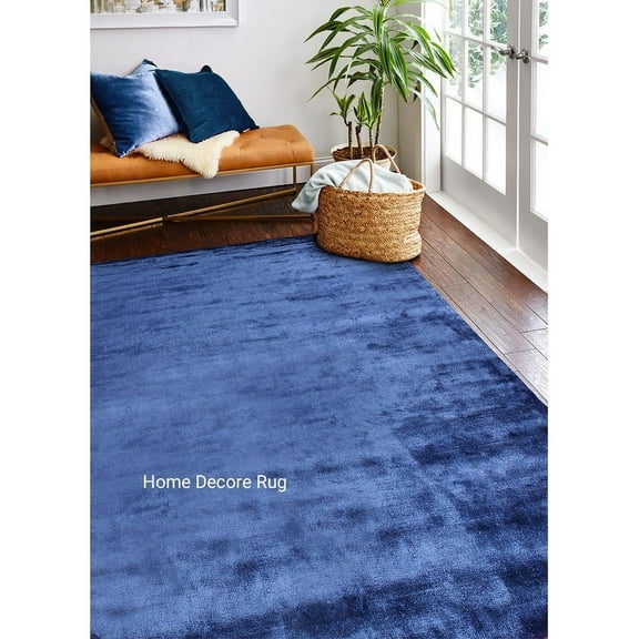 Dark Blue Viscose Rug For Bedroom Loomed Floor Rugs Prince Carpet Palace Floor Area rug (6'x9', 8'x10', 8'x11', 9'x12', 9'x13', 10'x14', 11'x15', 12'x15')