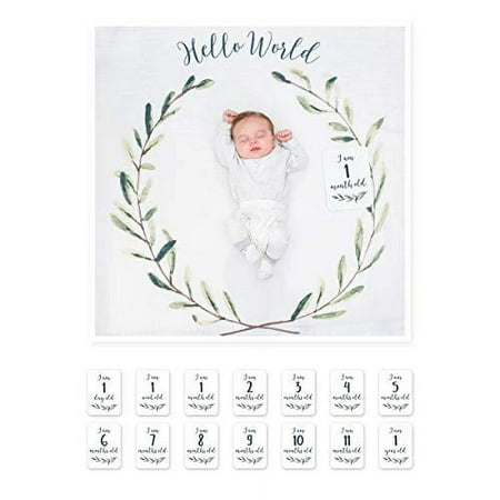 UPC: 0628233455925 | lulujo Baby?s First Year Milestone Blanket and Card Set | 47in x 47in Hello World!