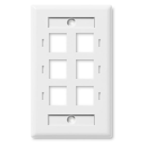 NavePoint Keystone Jack Wall Plate 6-Port, Low Profile, Single Gang, White, 10-Pack