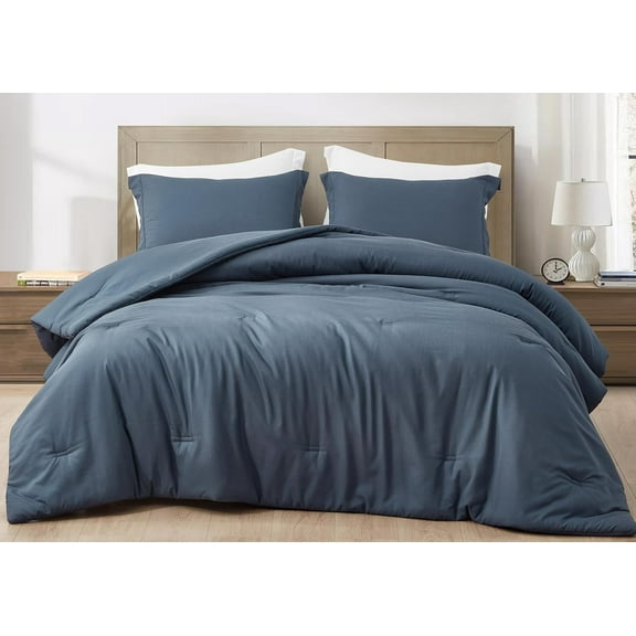 Chezmoi Collection Cliff 3-Piece Lightweight Cooling Comforter Set, Queen- Rayon Derived from Bamboo & Polyester Blended, Soft Breathable Bedding for Hot Sleepers, Steel Blue
