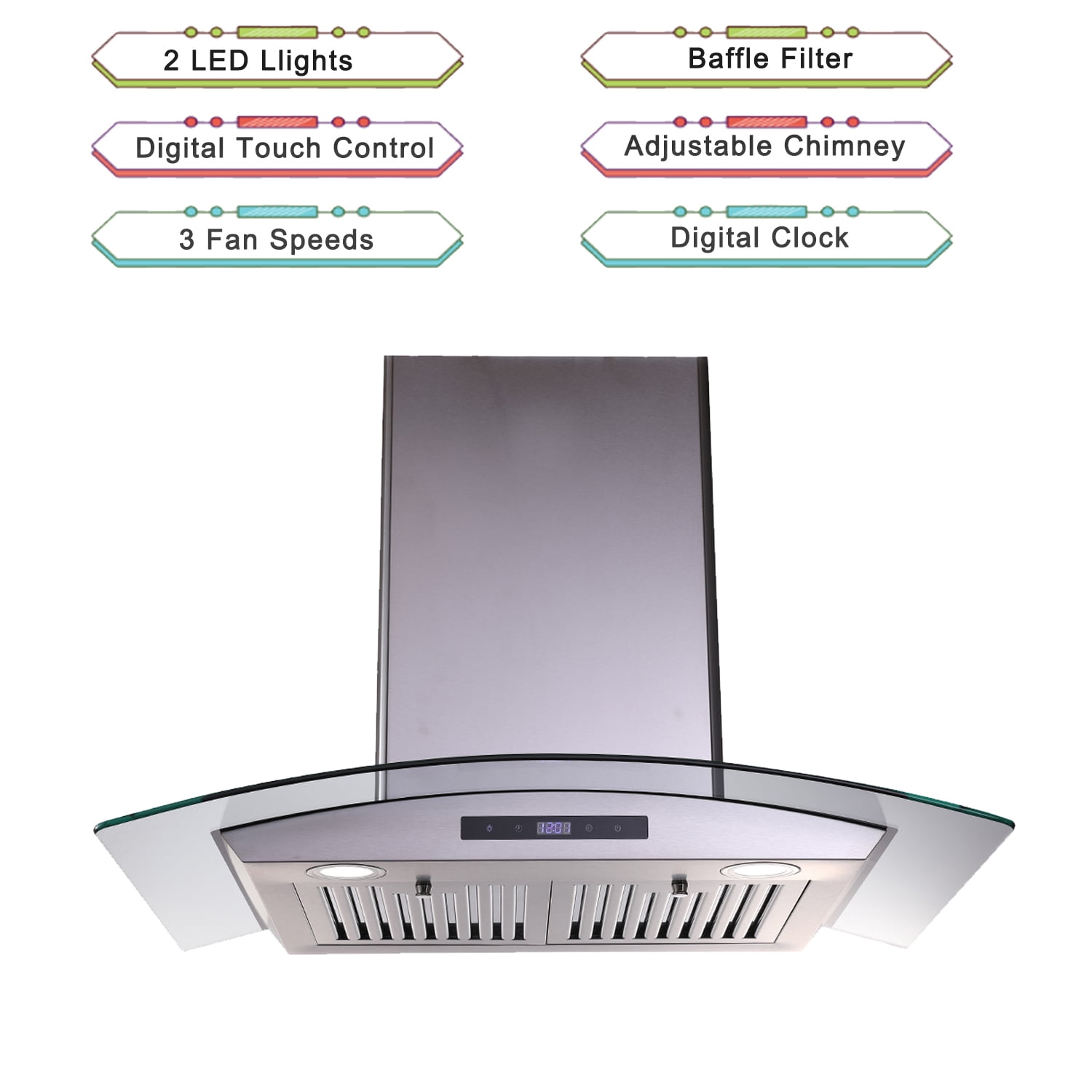 30 in. Ducted Wall Mount Range Hood Kitchen Hood Stainless Steel with Touch Control LED Light