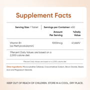 WeightWorld Vitamin B12 Methylcobalamin Tablets 1000 mcg, Energy & Nervous System Support, Vegetarian, 450 Count