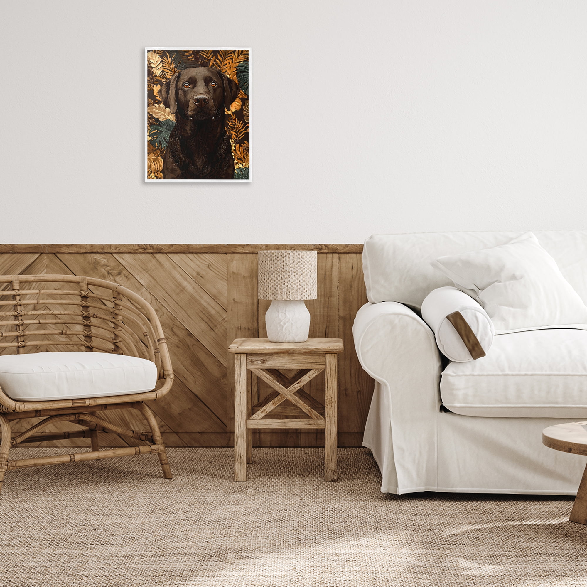 Stupell Industries Labrador with Golden Leaves White Framed Giclee Art, design by Creative Studio