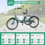 MOONCOOL Adult Tricycles 7 Speed, Adult Trikes 24 / 26 inch 3 Wheel Bikes, Three-Wheeled Bicycles Cruise Trike with Shopping Basket for Seniors, Women, Men