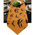 thumbnail image 1 of Halloween W16 X L72 Inch Table Runner 100% Burlap Linen Tabletop Collection for Everyday Dining, Special Occasions or Dinner Parties, Machine Washable Evil Pumpkin and Flying Bats, 1 of 7