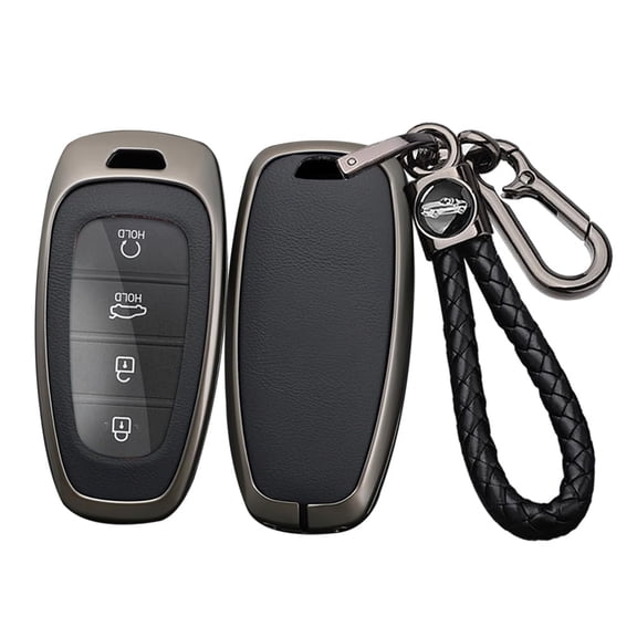 Keyless Metal 3/4/5/7/8 Button Smart Key Fob Cover Compatible with Hyundai Tucson 2024 Palisade Sonata 2023 2022 Santa fe with Leather Keychain