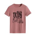 thumbnail image 1 of Camiseta informal con fuente negra: corte holgado, transpirable, manga corta, cuello redondo, top de verano, talla L con detalles en oro rosa, 1 of 5