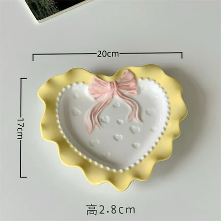 

INS Style Girl Heart Pink Ceramic Tableware Set Polka Dot Bow Cute Small Bowl Rice Bowl Deep Plates Cute Plates
