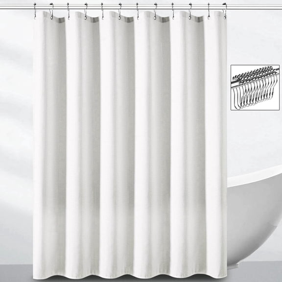 DawnJoanHD Waffle Weave Shower Curtains, White Heavy Duty Waterproof Polyester Fabric Shower Curtain with 12 Metal Hooks, 72"X72"