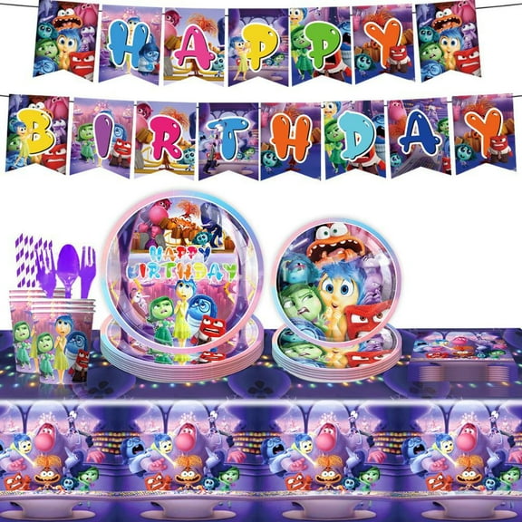 Inside Out Party Decorations,Inside Out Birthday Decorations & Inside Out Party Tableware Set- Inside Out Tablecloth Plates Cups Napkins etc Inside Out Birthday Party Supplies