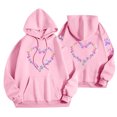 thumbnail image 3 of Women's Heart Printed Long Sleeve Hoodies Fall Fleece Lined Oversized Casual Graphic Pullover Hooded Sweatshirts S-XXL, 3 of 6