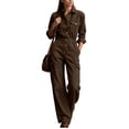 thumbnail image 2 of Tqcoqu Women's Collared Button Front Cargo Jumpsuit,Long Sleeve Elastic Waist Wide Leg Cotton Linen Workwear Jumpsuit with Multi Pocket, 2 of 8