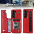 thumbnail image 2 of ELEHOLD Rugged Stand Wallet Case for Samsung Galaxy Z Fold5,with Card Holders Magnetic Button Kickstand Function Pen Slot + Stylus Pen Premium Leather Case for Galaxy Z Fold5 2023,Red, 2 of 10