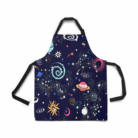 

ASHLEIGH Adjustable Bib Apron for Women Men Girls Chef with Pockets Universe Galaxy Seamless Pattern Novelty Kitchen Apron for Cooking Baking Gardening Pet Grooming Cleaning