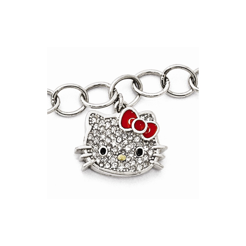 Solid 925 Sterling Silver Hello Kitty Crystal/Enamel Red Bow Collection