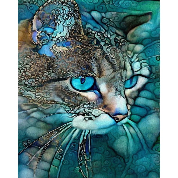Kit de pintura al óleo de gato azul DIY por números, dibujo sobre lienzo, cuadros, decoración del hogar