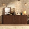 thumbnail image 5 of Blotout 86" Fireplace TV Stand for TVs Up to 95" with 40" Electric Fireplace, Mid-Century Entertainment Center with Power Outlet & Sliding Doors, Curved Reeded Media Console Cabinet, Walnut, 5 of 12