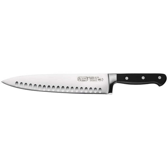 Winco KFP-103, 10-Inch Acero Chef’s Knife, Hollow Ground, POM Handle, Black, NSF