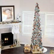 5FT Christmas Pop Up Tinsel Xmas Trees with Shiny Sequins,Collapsible,Reusable