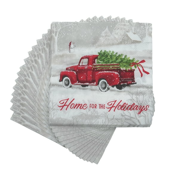 Heritage Home for the Holidays Christmas Disposable 6.5" x 6.5" Paper Napkins, 32 Count, by Holiday Time