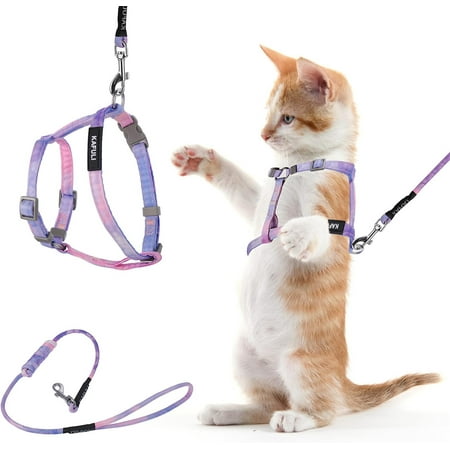 Cat Harness and Leash Set, Adjustable Gradient Kitten Harness Escape Proof Harness with Leash for Kitty Outdoor Walking (Gradient Purple)