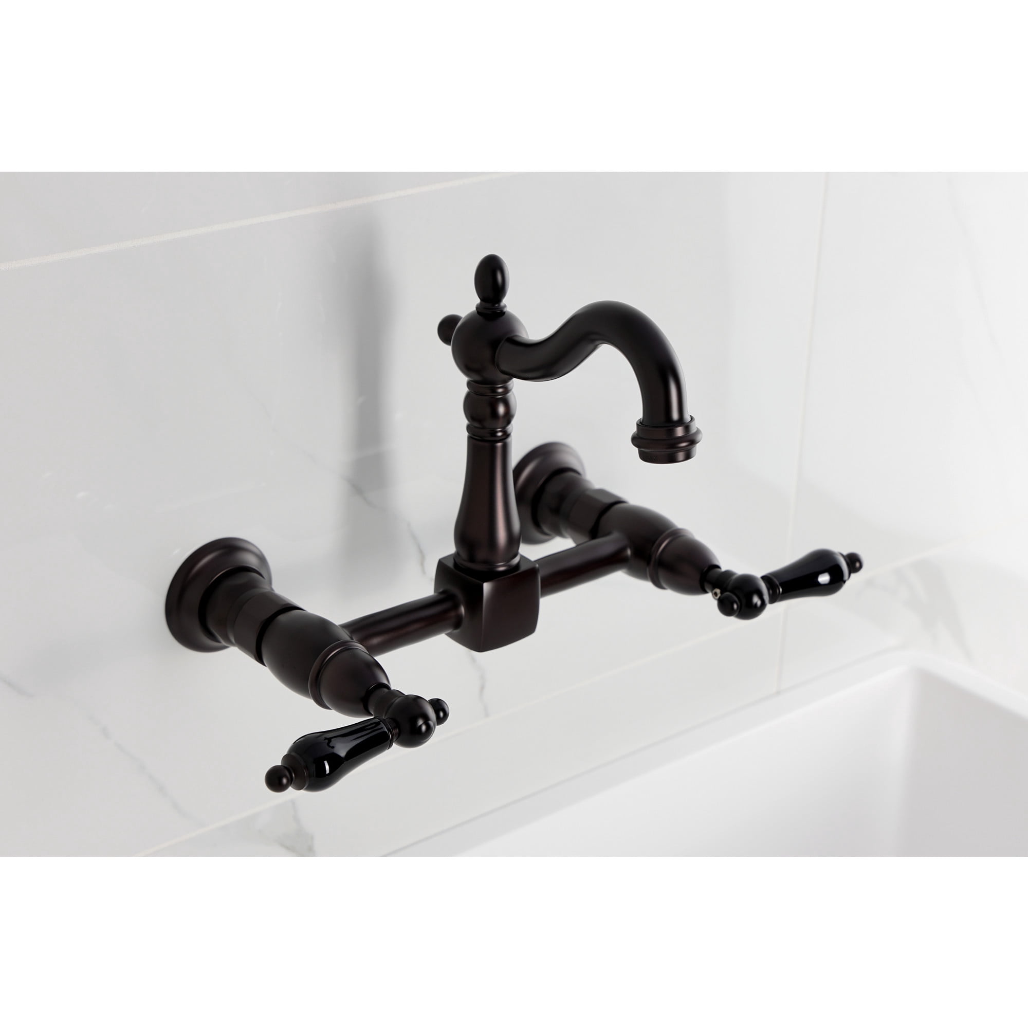 Kingston Brass KS2445PKL Duchess Double-Handle Wall-Mount Bridge Kitchen Faucet, Oil Rubbed Bronze