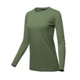 thumbnail image 2 of A2Y Women's Basic Solid Soft Cotton Long Sleeve Crew Neck Top Shirts Dark Olive 2XL, 2 of 3