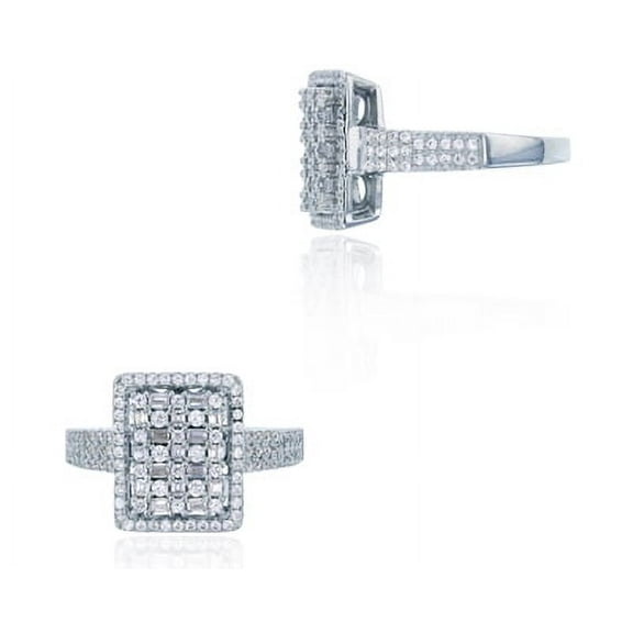 Decadence Sterling Silver Rhodium Micropave Round and Baguette Rectangular Fashion Ring