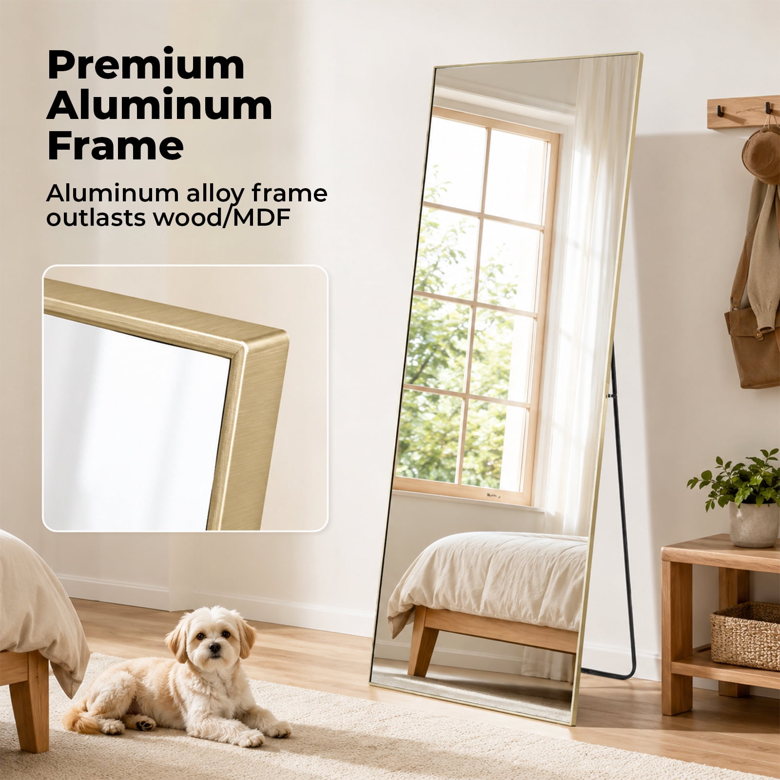 Alvantor Wall Full Length Mirror, Standing Mirror Full Body with Aluminium Frame, Cloakroom Modern Simple Home Decor, Can Be Hanging, Leaning or Wall