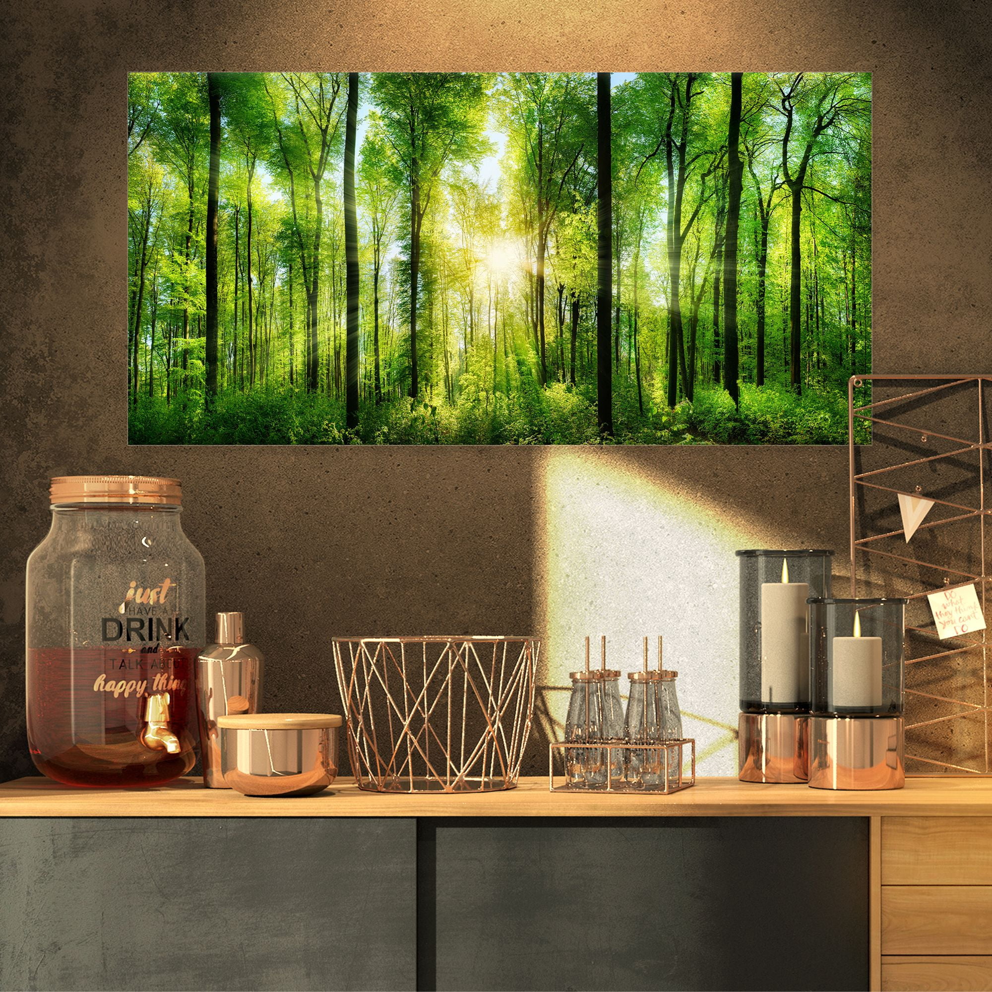 Designart 'Forest with Rays of Sun Panorama ' Landscape Art Print Canvas
