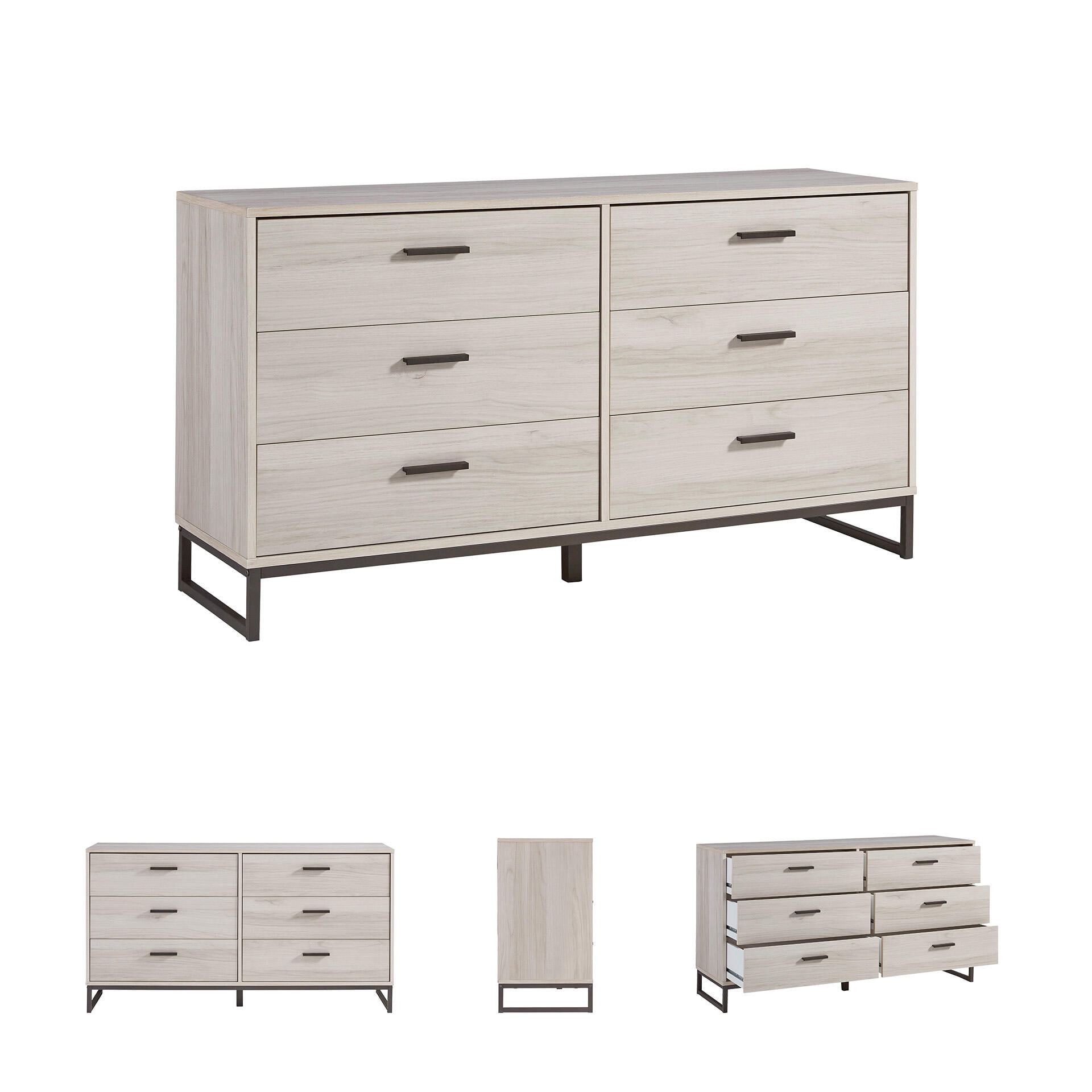Signature Design by Ashley Socalle Six Drawer Dresser, Light Natural Brown, Modern Oak Grain, Pewter-Tone Pulls