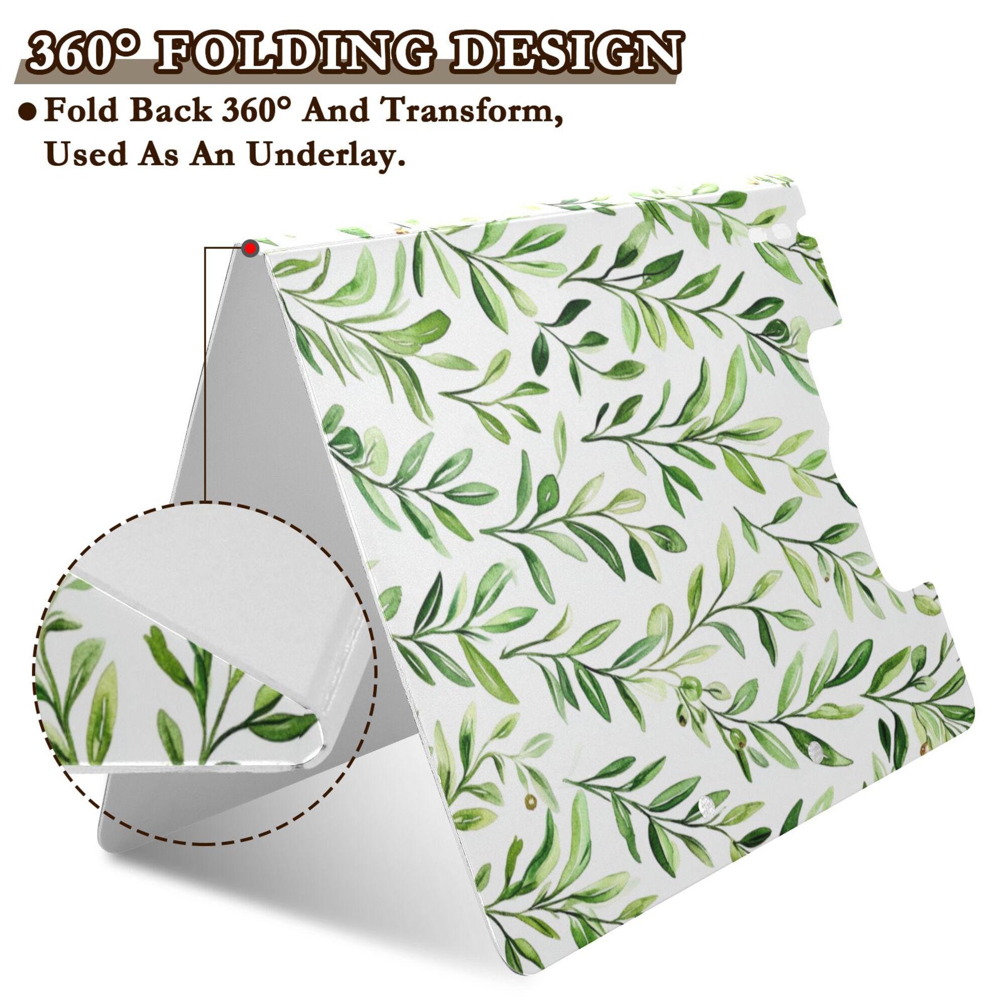 FORMRS A4 Clipboard Folder with Pen Holder Horizontal Foldable School Office Binder, Green Leafy Pattern