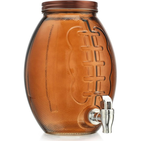 Football 1-Gallon Glass Drink Dispenser, Beverage Dispenser for Football Parties, Tailgating, and Daily Use