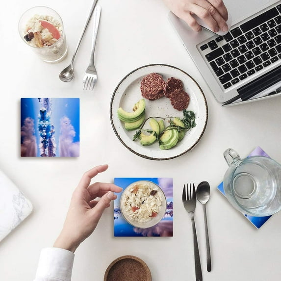 FMSHPON Icelandic Lake Winter Landscape Set of 6 Coaster for Drinks, Absorbent Ceramic Stone Coasters Cup Mat with Cork Base for Home Kitchen Room Coffee Table Bar Decor